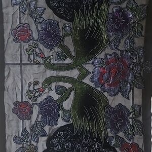 Vintage Peacock burnout velvet scarf. 20 in x 84 in with fringe